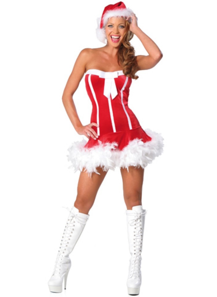 Christmas Costume Strapless White Stripe Santa Suits - Click Image to Close